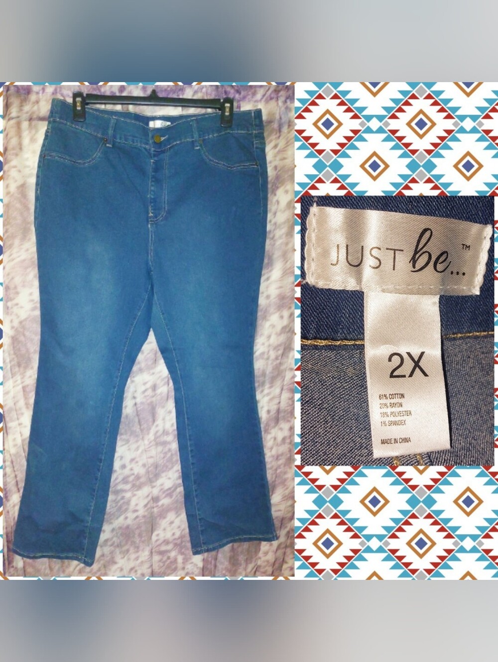 Just Be.. Med Blue Straight Wide Leg Stretch Pull-On Denim Jeggings 2X(16/18/20)